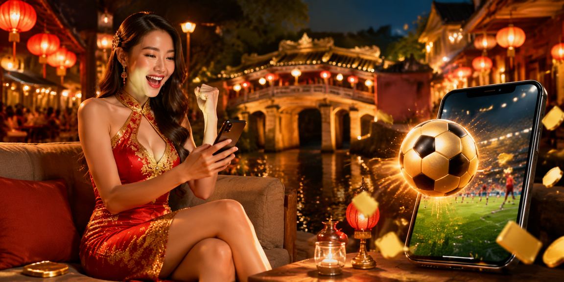 Người dùng tận hưởng trải nghiệm cá cược bóng đá tại Hội An về đêm